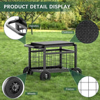 FLINTER Rolling Garden Work Seat with Wheels, Heavy Duty Garden Cart with Seat - Metal Rolling Garden Stool, Upgraded Gardening Cart for Seniors, Outdoor Wagon for Lawn, Patio Gardening, Black