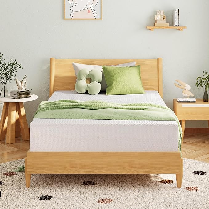 EGOHOME 5 Inch Twin Mattress for Kids, Memory Foam Mattress with Cooling Green Tea Gel, Relieve Pressure with Medium Firm Support, CertiPUR-US Certified, 75''L x 38''W, White