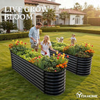 YITAHOME 24" Tall 9 in 1 Raised Garden Bed Kit,96x24 in Large Galvanized Metal Planter Box with Gloves, Safety Rubber & Support Rod, Outdoor Flower Bed for Plants Vegetables Flowers, Black
