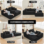 110” Cloud Sectional Couch, Boneless Sofa for Living Room, Modular Sectional Sofa with Deep Seat, Comfy Fluffy Couch with L-Shaped Chaise, No Assembly Required (Right-Facing Chaise, Black)