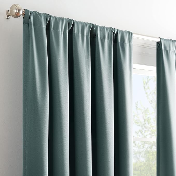 Eclipse Solid Thermapanel Room Darkening Rod Pocket Curtain, Window Curtain for Bedroom and Living Room, (1 Panel), 52 in Wide x 84 in Long, River Blue
