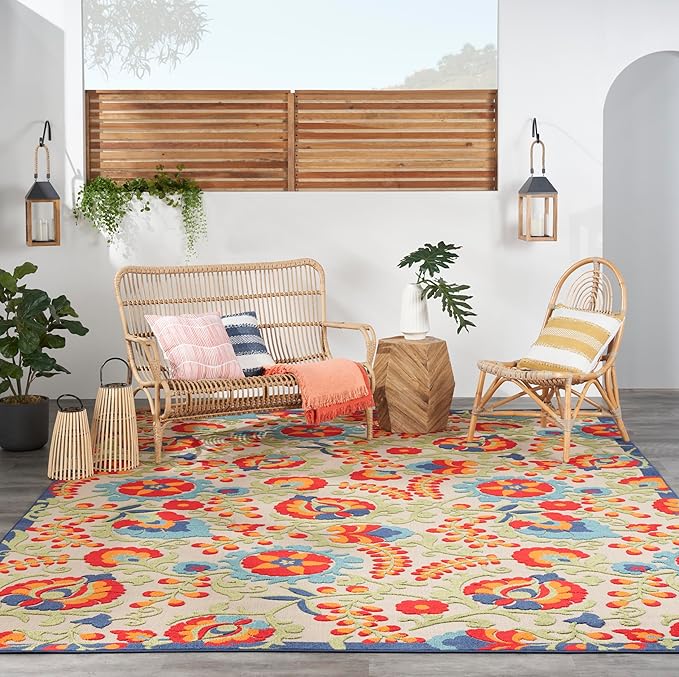 Nourison Home Aloha Multicolor 9' x 12' Area Rug - Easy Clean, Non Shedding, Bed Room, Living Room, Dining Room, Kitchen (9' x 12')