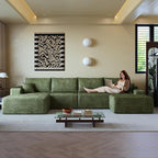 136" Sectional Couches for Living Room Cloud Couch Sofa with L-Shape Upholstered Boneless Couchs Modern Modular Sectional Couch with Chaise (Green, 136" Left Facing Chaise+3Seaters+Ottoman)