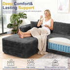 Shintenchi Boneless Couches for Living Room,Modular Sectional Sofa with 2 Cup Holders,Memory Foam Cloud Couch with L Shaped Oversized Chaise,No Assembly Needed Plush Corduroy Sofa,Dark Gray