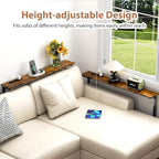 GRLEAF 2 Pack Adjustable Height Narrow Console Table with Power Outlets, 78.7" Long Sofa Table with Charging Station Behind Couch Table Entryway Table for Living Room and Hallway – Rustic Brown