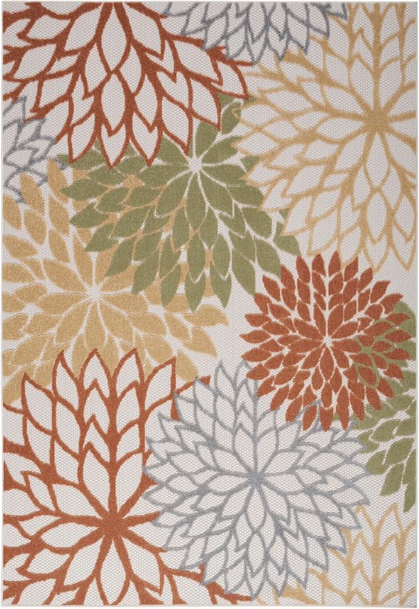 Nourison Home Aloha Indoor/Outdoor Ivory Multicolor 6' x 9' Area Rug, Easy Cleaning, Non Shedding, Bed Room, Living Room, Dining Room, Backyard, Deck, Patio (6x9)