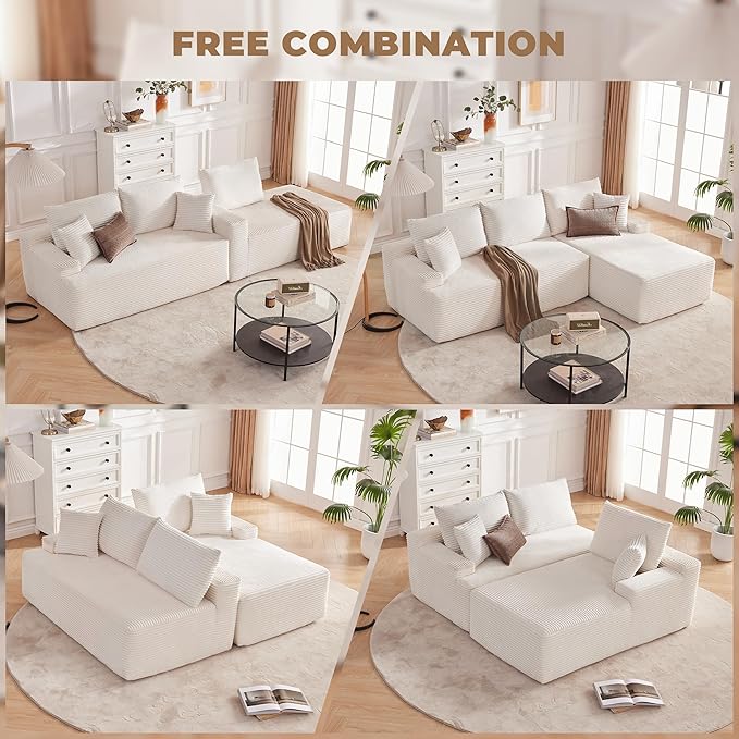 Cloud Sectional Sofa, Boneless Couch for Living Room, Modular Sectional Sofa with Deep Seat, Fluffy L-Shaped Comfy Couch with Right-Facing Chaise, No Assembly Required, Beige