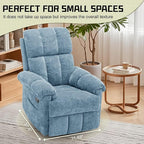 Recliner Chair, Swivel Rocker Recliner Chair for Adults, Small Recliners for Small Spaces, Manual Recliner Chair with Side Pockets, Nursery Rocking Chair for Living Room, Chenille, Airy Blue
