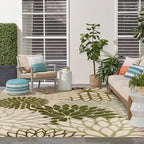 Nourison Home Aloha Indoor-Outdoor Ivory Green 9' x 12' Area Rug, Easy Cleaning, Non Shedding, Bed Room, Living Room, Dining Room, Backyard, Patio, Deck (9x12)