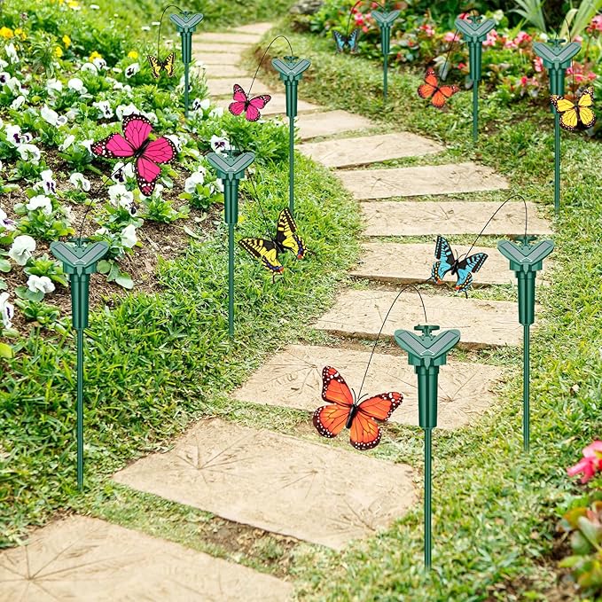 9 Pcs Solar Flying Moving Fluttering Waterproof Garden Stakes Decorations for Home Yard Pathway Garden Landscape Christmas Outdoor Indoor Centerpieces Gift Decorations (Butterfly)