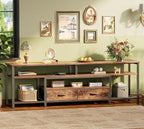 Huuger 63 Inch LED TV Stand for 65 70 Inch TV, Entertainment Center with Open Shelves and Power Outlets, TV Console for Living Room, Media Console with Drawers, Rustic Brown, 8779FC