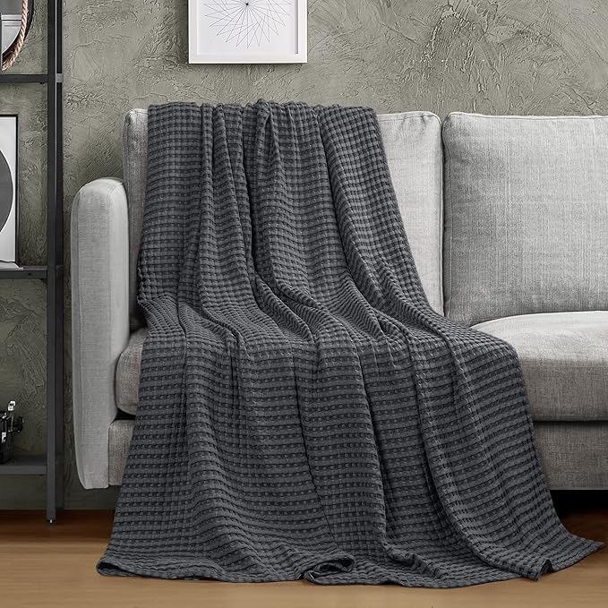 Utopia Bedding Charcoal 100% Cotton Waffle Blanket 300 GSM [Queen - 90x90 Inch] Soft Lightweight Breathable Bed Blanket for All Season
