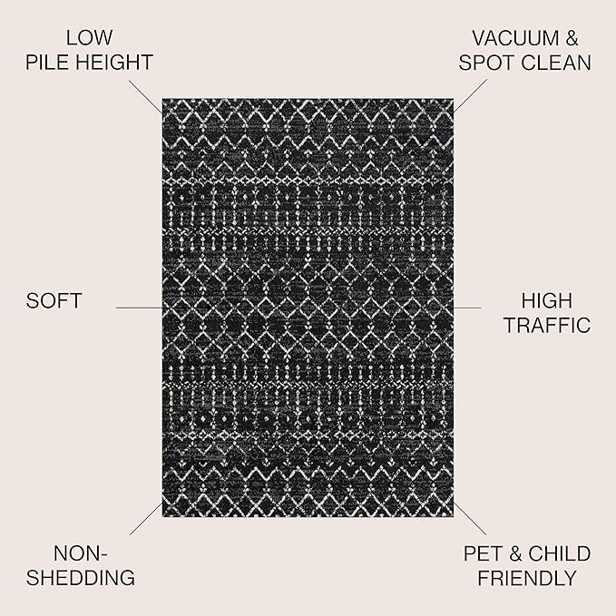 JONATHAN Y Boho Vintage Diamond Black/Ivory Indoor Area Rug 10X13 ft, Moroccan Hype for Living Room, Bedroom, Kitchen, Office, Easy-Cleaning, High Traffic, Pet-Friendly, Non-Shedding (MOH101D-13)