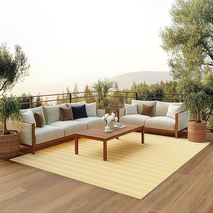 Nourison Home Positano Yellow Ivory 9' x 12' Area Rug - Easy Clean, Non Shedding, Bed Room, Living Room, Dining Room, Kitchen (9' x 12')