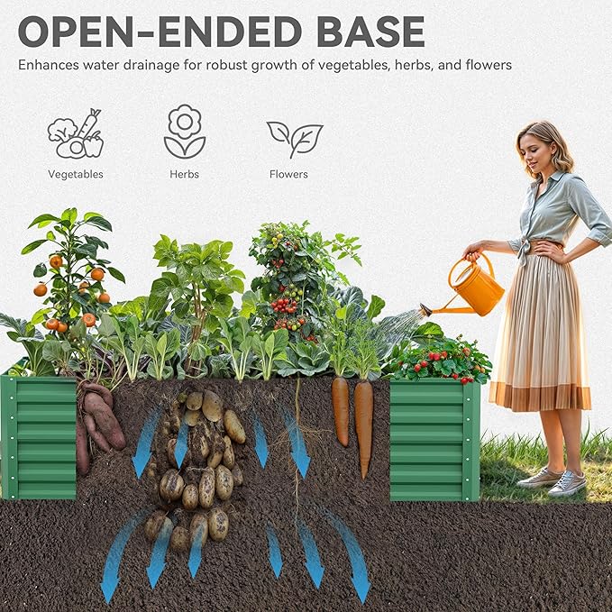 YITAHOME 72x36x24 in Galvanized Raised Garden Bed Kit, Large Metal Planter Box with Gloves & Support Rod, Outdoor Flower Bed for Plants Vegetables, Green