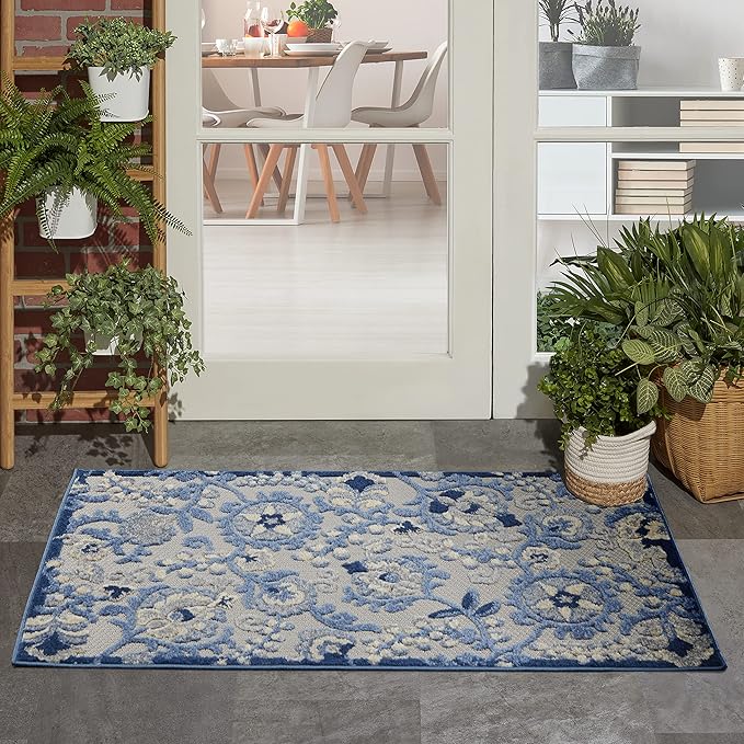 Nourison Home Aloha Blue Grey 2'8" x 4' Area Rug - Easy Clean, Non Shedding, Bed Room, Living Room, Dining Room, Kitchen (3' x 4')