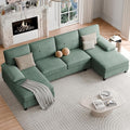 Shintenchi U-Shaped Sectional Couches for Living Room, 4 Seat Sofa with Double Chaise Lounges,Solid Wood Frame Sectional Sofa for Apartment,Green