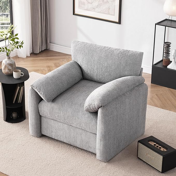 Chenille Oversized Armchair, 38.6" Wide Accent Chairs for Living Room & Bedroom Modern Lounge Chair, Upholstered Mid-Century Reading Chair, Comfy Living Room Chair (LightGrey, 2Pack)