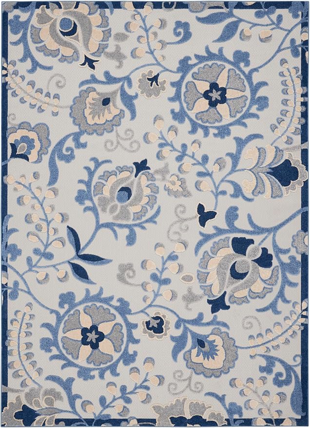 Nourison Home Aloha Blue Grey 9' x 12' Area Rug - Easy Clean, Non Shedding, Bed Room, Living Room, Dining Room, Kitchen (9' x 12')