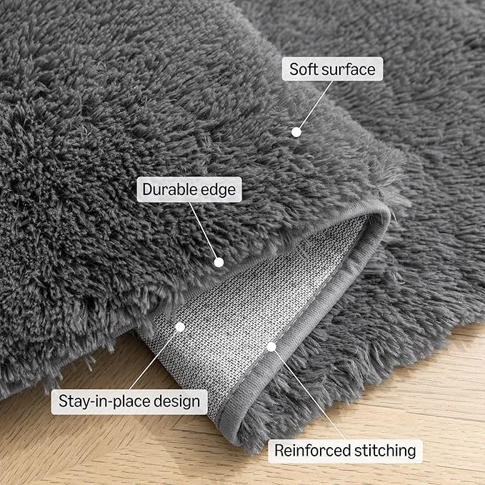 Amazon Basics Fluffy Washable Area Rug, Shaggy Carpet for Living Room, Bedroom, 5' W × 7' L, Dark Gray
