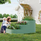 Galvanized Raised Garden Bed Kit – 61x42x31 in Oval Outdoor Planter Box for Vegetables, Herbs & Flowers, Modular 3 in-1 Design, Open Base, Ground-Connected Raised Beds for Gardening, Green