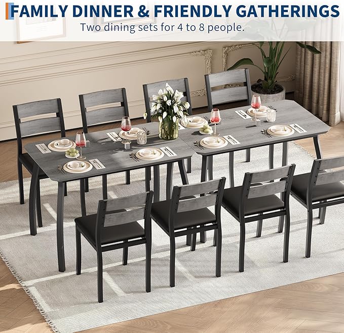 IDEALHOUSE Dining Table Set for 4 Modern Kitchen Table and Chairs Set with Chamfered Edges Cushioned Seats Space-Saving Metal Frame Compact Breakfast Nook (Soft Seat Black Tube + Black)