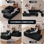 110” Cloud Sectional Couch, Boneless Sofa for Living Room, Modular Sectional Sofa with Deep Seat, Comfy Fluffy U-Shaped Couch with Right-Facing Chaise, No Assembly Required, Black