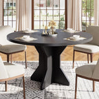 Garvee Round Dining Table for 4-6 People - 47" Circle Kitchen Dinner Table with Sturdy Pedestal Base, Small Spaces Dinning Room Furniture for Living Room, Kitchen, Apartment, Black