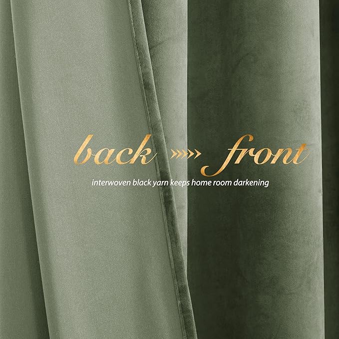 NICETOWN Super Soft Velvet Curtains 72 inches, Sound Reducing Cold Heat Insulated Heavy Matt Room Darkening Drape Panels for Living Room (Sage Green, 2 Panels)