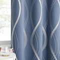 NICETOWN Stone Blue Blackout Curtains 54 inch Long Small Panels, 42 Inch Wide, Window Treatment Thermal Insulated Wave Line Foil Print Design Drapes for Kitchen, Cafe, Loft, Set of 2