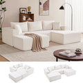 110” Cloud Sectional Couch, Boneless Sofa for Living Room, Modular Sectional Sofa with Deep Seat, Comfy Fluffy U-Shaped Couch with Right-Facing Chaise, No Assembly Required, Beige