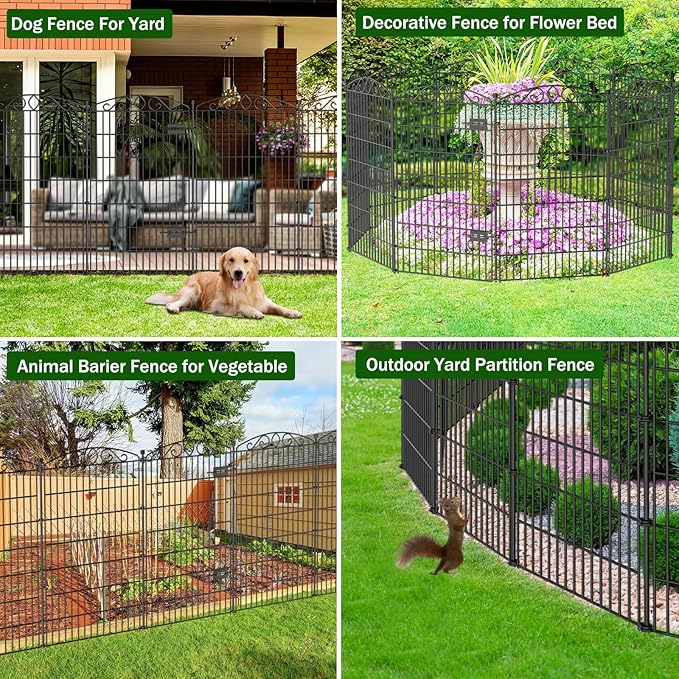 10 Panel No Dig Decorative Garden Fence with Gate - 48in H x 23.2 ft L,Dog Fence Outdoor for Yard,Tall Animal Barrier for Dogs Rabbits, Rustproof Metal Wire Panels for Yard,Patio, Flower Bed