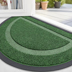 OLANLY Half Circle Door Mat Indoor Outdoor Entrance Welcome, Waterproof All-Season, All-Weather Doormat, Sturdy Natural Rubber, Low Profile, Easy Clean Patio Porch Entryway Mat, 35x23, Green