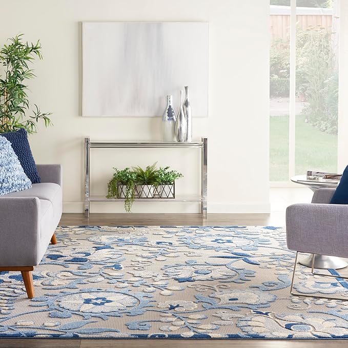 Nourison Home Aloha Blue Grey 9'6" x 13' Area Rug - Easy Clean, Non Shedding, Bed Room, Living Room, Dining Room, Kitchen (10' x 13')