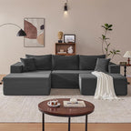 110” Cloud Sectional Couch, Modular Sectional Sofa with Deep Seat, Boneless Sofa for Living Room, Fluffy Comfy U-Shaped Couch with Left Facing Chaise, No Assembly Required, Grey