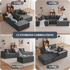 110” Cloud Sectional Couch, Boneless Sofa for Living Room, Modular Sectional Sofa with Deep Seat, Comfy Fluffy U-Shaped Couch with Right-Facing Chaise, No Assembly Required, Grey