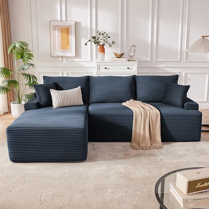 Cloud Sectional Couch, Boneless Sofa for Living Room, Modular Sectional Sofa with Deep Seat, Fluffy Comfy Couch with L-Shaped Chaise, No Assembly Required, Navy Blue