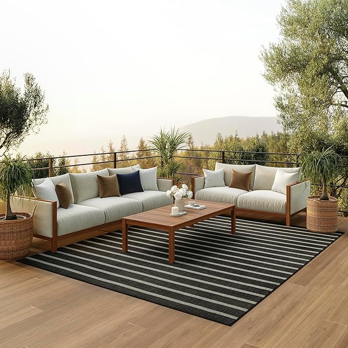 Nourison Home Positano Black Ivory 7' x 10' Area Rug - Easy Clean, Non Shedding, Bed Room, Living Room, Dining Room, Kitchen (7' x 10')