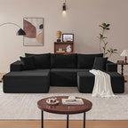 110” Cloud Sectional Couch, Modular Sectional Sofa with Deep Seat, Boneless Sofa for Living Room, Fluffy Comfy U-Shaped Couch with Left Facing Chaise, No Assembly Required, Black