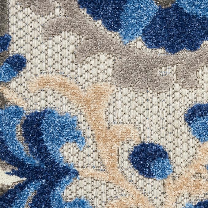 Nourison Home Aloha Natural Blue 7' x 10' Area Rug - Easy Clean, Non Shedding, Bed Room, Living Room, Dining Room, Kitchen (7' x 10')