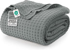 Utopia Bedding Cool Grey 100% Cotton Waffle Blanket 300 GSM [Queen - 90x90 Inch] Soft Lightweight Breathable Bed Blanket for All Season