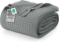 Utopia Bedding Cool Grey 100% Cotton Waffle Blanket 300 GSM [Big - 120x120 Inch] Soft Lightweight Breathable Bed Blanket for All Season
