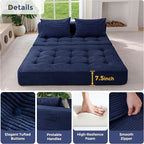 MAXYOYO Folding Sofa Couch, Convertible Floor Sleeper Couch with 2 Pillows, Tufted Floor Loveseat Couch Tufted Fold Out Chair Bed Comfy Sofa Lounge for Living Room Bedroom, Navy