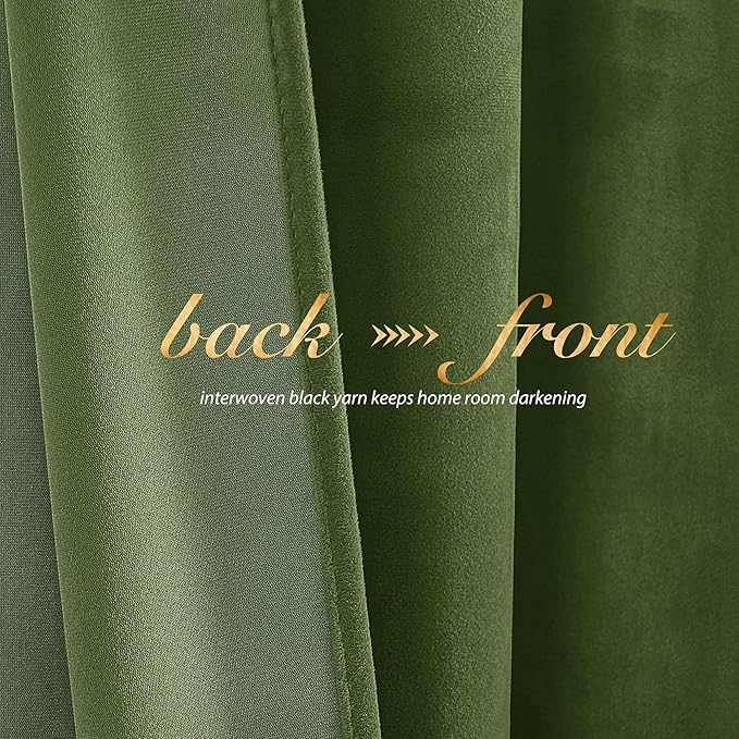 NICETOWN Moss Green Velvet Curtains and Drapes, Thermal Insulated Soft Window Treatments for Bedroom Living Room, Room Darkening Drapes, 52" x 84", 2 Panels