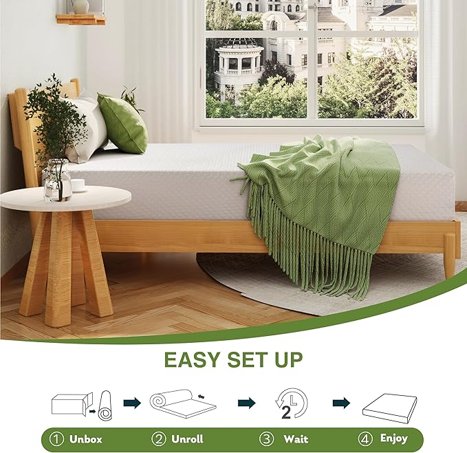 EGOHOME Full Size Memory Foam Mattress, 8 Inch Bed Mattress in A Box with Cooling Green Tea Gel, Pressure Relief with Medium Firm Support, CertiPUR-US Certified, 75''L x 54''W, ‎37.3 pounds White