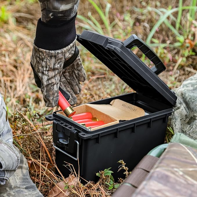 Sheffield 12629 Ammo Storage Box, Stackable .30 Cal Field Boxes, Water and Dust Resistant, Lockable Storage Box with Handle, Secures Hunting Gear, Supplies, and Bullets, Made in USA, Black, 1-Pack