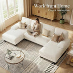 Homall Sectional U Shaped Sofa Couches for Living Room, Comfy Corduroy 4 Seat Sofa Set with Removable Pillows, Lounge Chaise Upholstered Couch for for Apartment (Corduroy, Beige)
