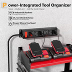 Power Tool Organizer Wall Mount with Charging Station, 15 Min Assembly & Maximum 420lbs Load by Heavy Duty Metal, 8 Slots for Cordless Drill, Tool Battery Holder with 6 Outlet Power Strip