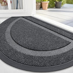 OLANLY Half Circle Door Mat Indoor Outdoor Entrance Welcome, Waterproof All-Season, All-Weather Doormat, Sturdy Natural Rubber, Low Profile, Easy Clean Patio Porch Entryway Mat, 47x32, Grey