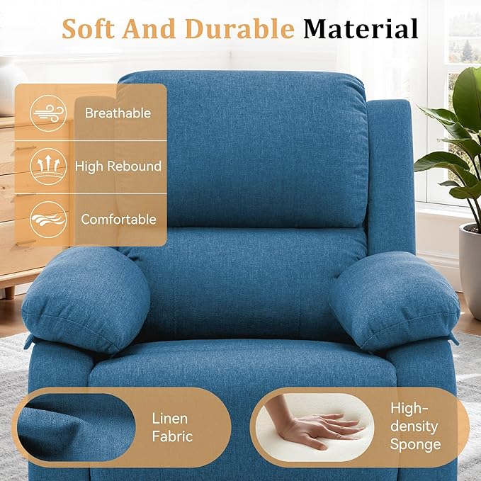 Recliner Chair, 360 Swivel Rocker Chair for Adults, Small Rocking Recliner for Small Spaces, Upholstered Fabric Glider Recliner Nursery